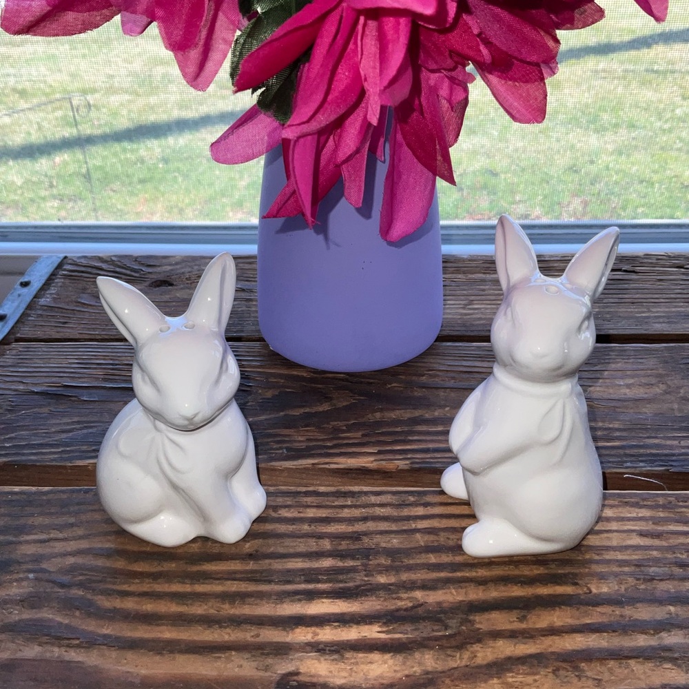White Ceramic Bunny Salt and Pepper Shakers